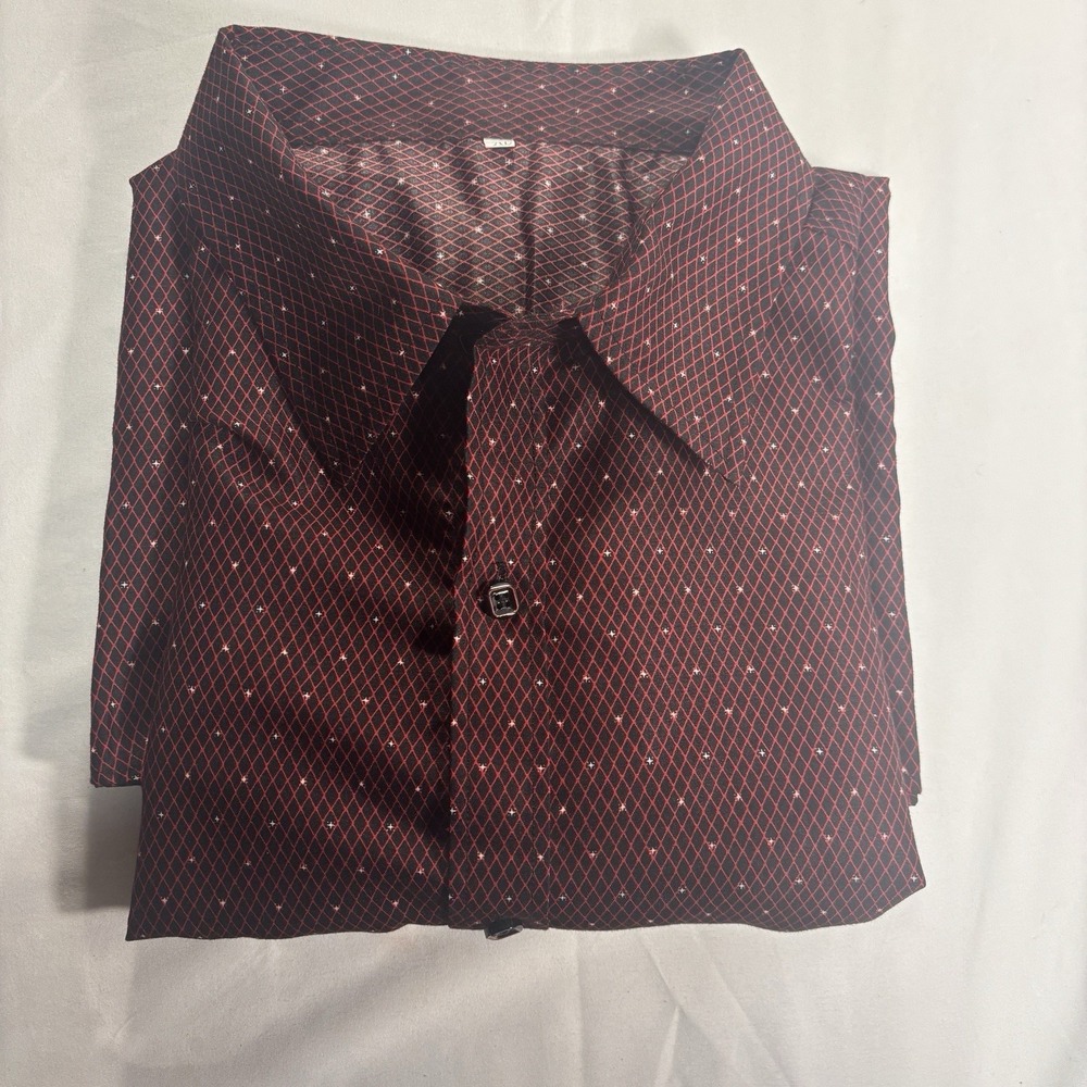 Mens XL Maroon Black Geometric Button Shirt Y2K Club Party Casual Short Sleeve - Picture 8 of 11